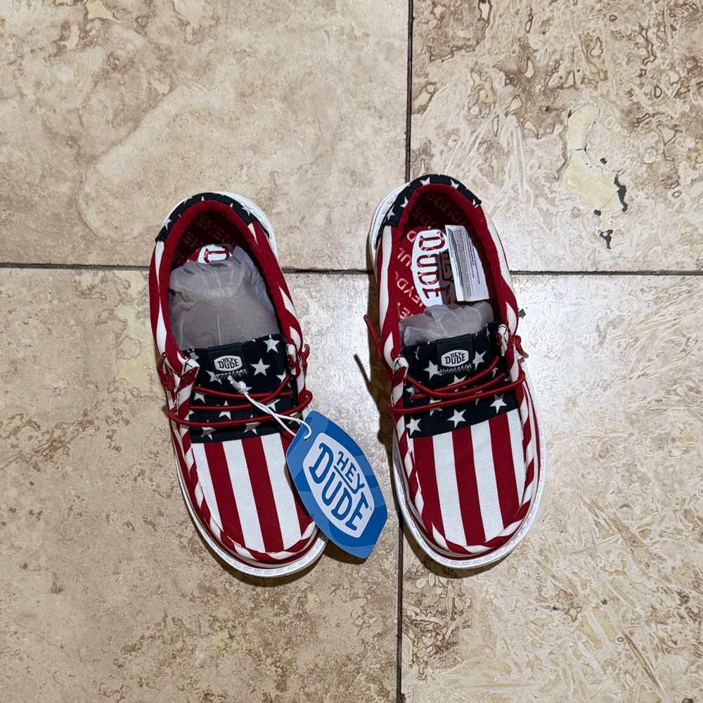 Hey Dude Kids Red and White Striped Sneakers